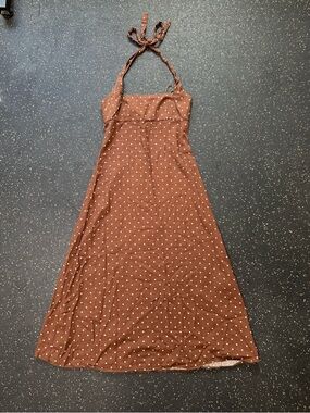 Zara Brown Polka Dot Halter Maxi Dress